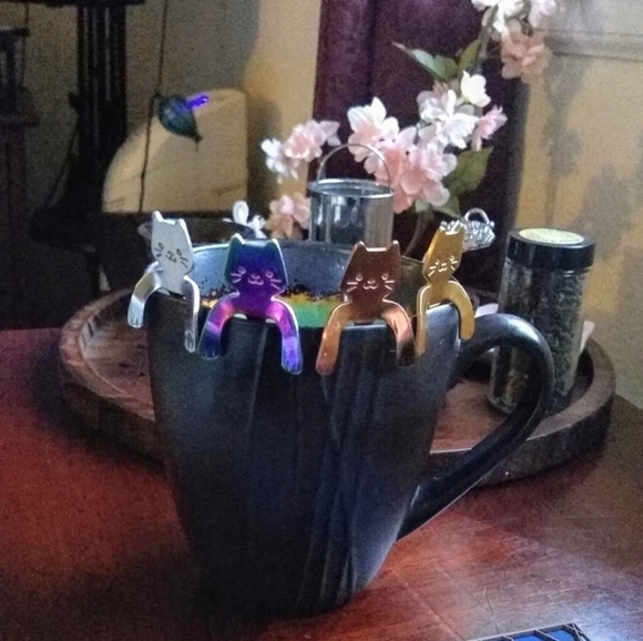 𝅺NEW Rainbow Colorful Stainless Steel Cat Coffee Dessert Spoons - Picture 7 of 11